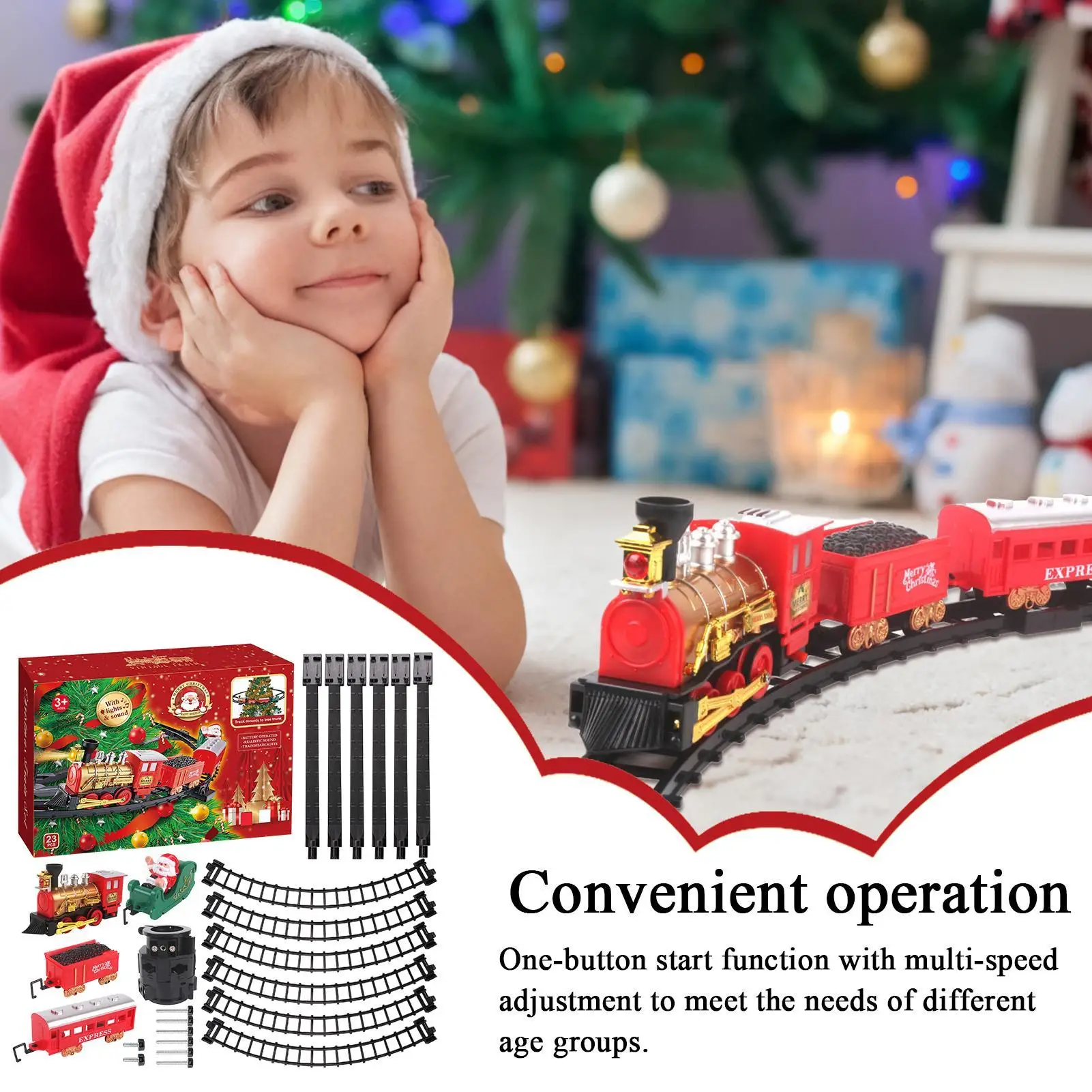 Árbol de Navidad, juego de tren con motor musical, tren eléctrico ensamblado Diy con sonido ligero, decoración del hogar para sala de estar, dormitorio, sala de juegos
