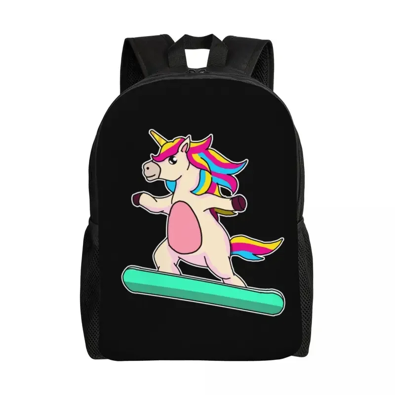 Divertente snowboard unicorno snowboard surf zaino studente della scuola universitaria bookbag laptop da 15 pollici per borse regalo di compleanno