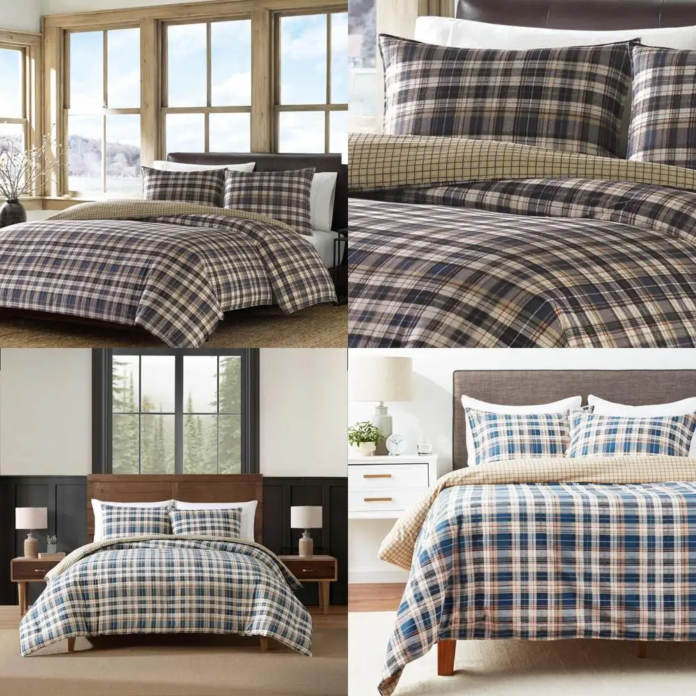 

Reversible Queen Duvet Cover Set with Matching Shams in Plaid Design for Year-Round Use (Port Gamble Blue)