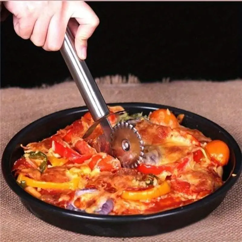 2Pcs Double Roll Stainless Steel Pizza Cutter Pasta Cutter Round Lace Kitchen Tool