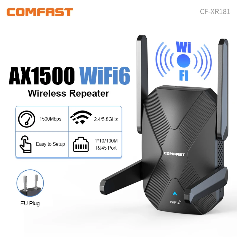 

Wifi 6 Repeater 1500Mbps 11AX Wi Fi Repeater 5G With Wps 4 Antennas WPA3 Hight Boosters Repetiteur Wi-fi Sans Fil Extender