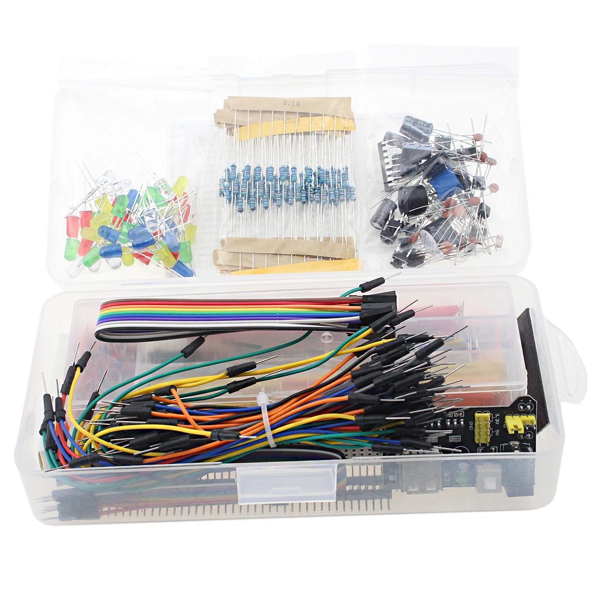 DIY Electronic Component Kit for Arduino 830 Point Breadboard LED Light Jumper Wire Resistor Capacitor Assortment