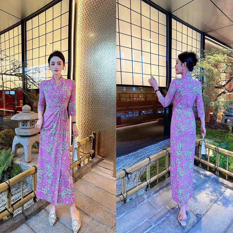 Fashionable and elegant printed design dress with exclusive style, noble and slimming women's clothing, high-qualit #166 c2-43