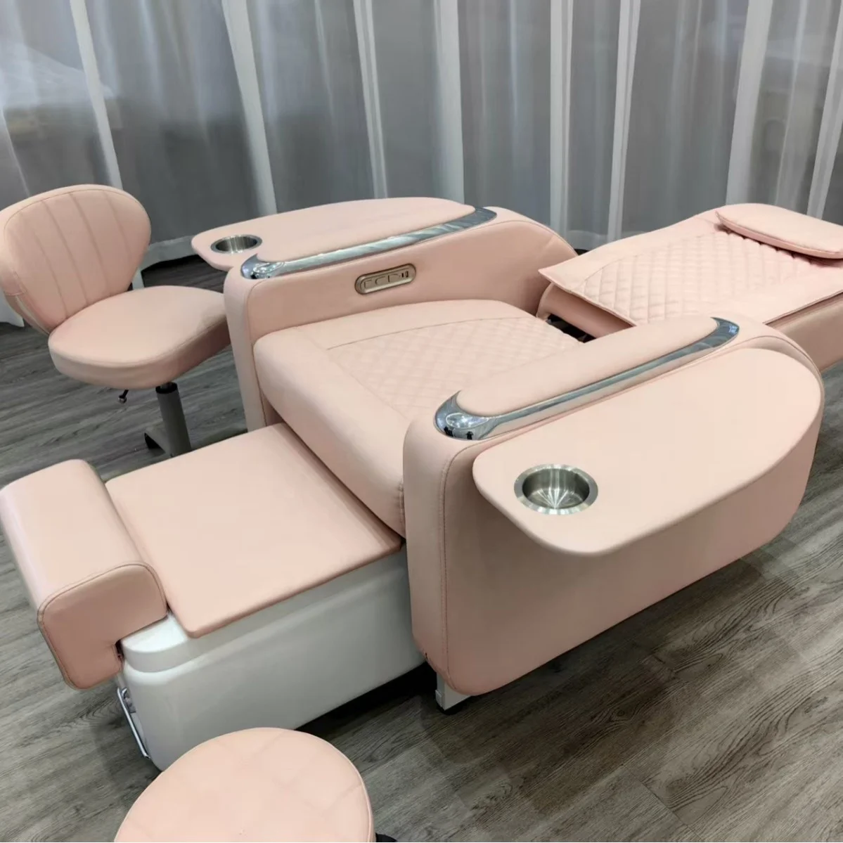 #Electric Reclining Pink Pedicure Manicure Chair With Cup Holder Foot Rest Beauty Salon Spa Nail Massage Furniture Equipment