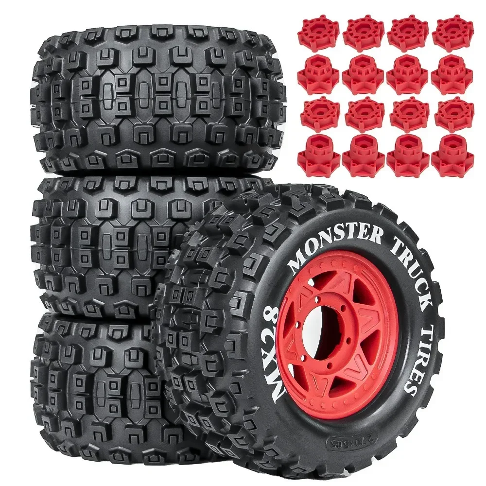 Pneu de caminhão dublê monstro, 4 unidades, 128mm 1/10 12mm e 14mm hex para trxs maxx arrma granito kraton outcast tamiya losi redcat