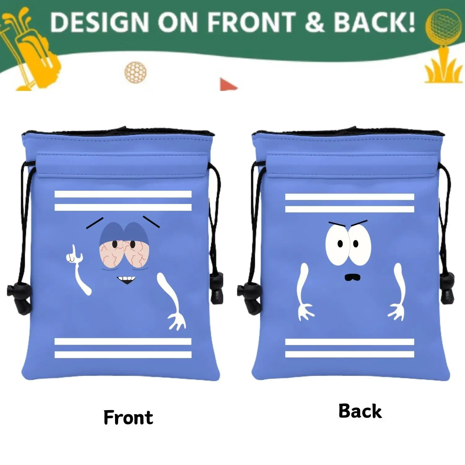 Funny Golf Valuables Pouch, PU Leather Golf Tee Pouch with Drawstring Closure Golf Ball Handbag Portable Ball Pouch