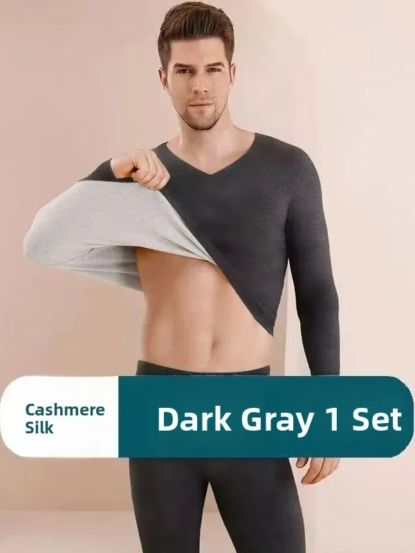 

Men's Winter Warm Underwear Set V-ne Fce Lined Silk Velvet Thermal Clothing Long Sve Long Pants Thiened Single Layer