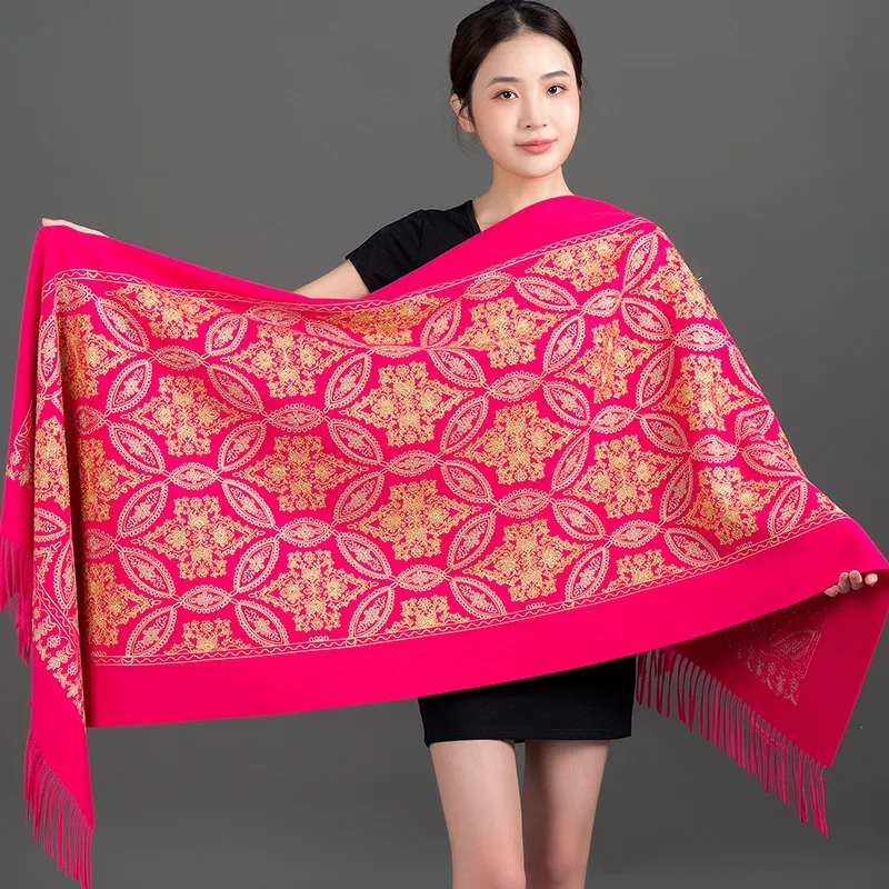 Paisley Pashmina Winter Women Embroidery Cashmere Scarf Thicken Warm Lady Tassel Shawl Blanket Scarves Bufanda Mejur Wraps