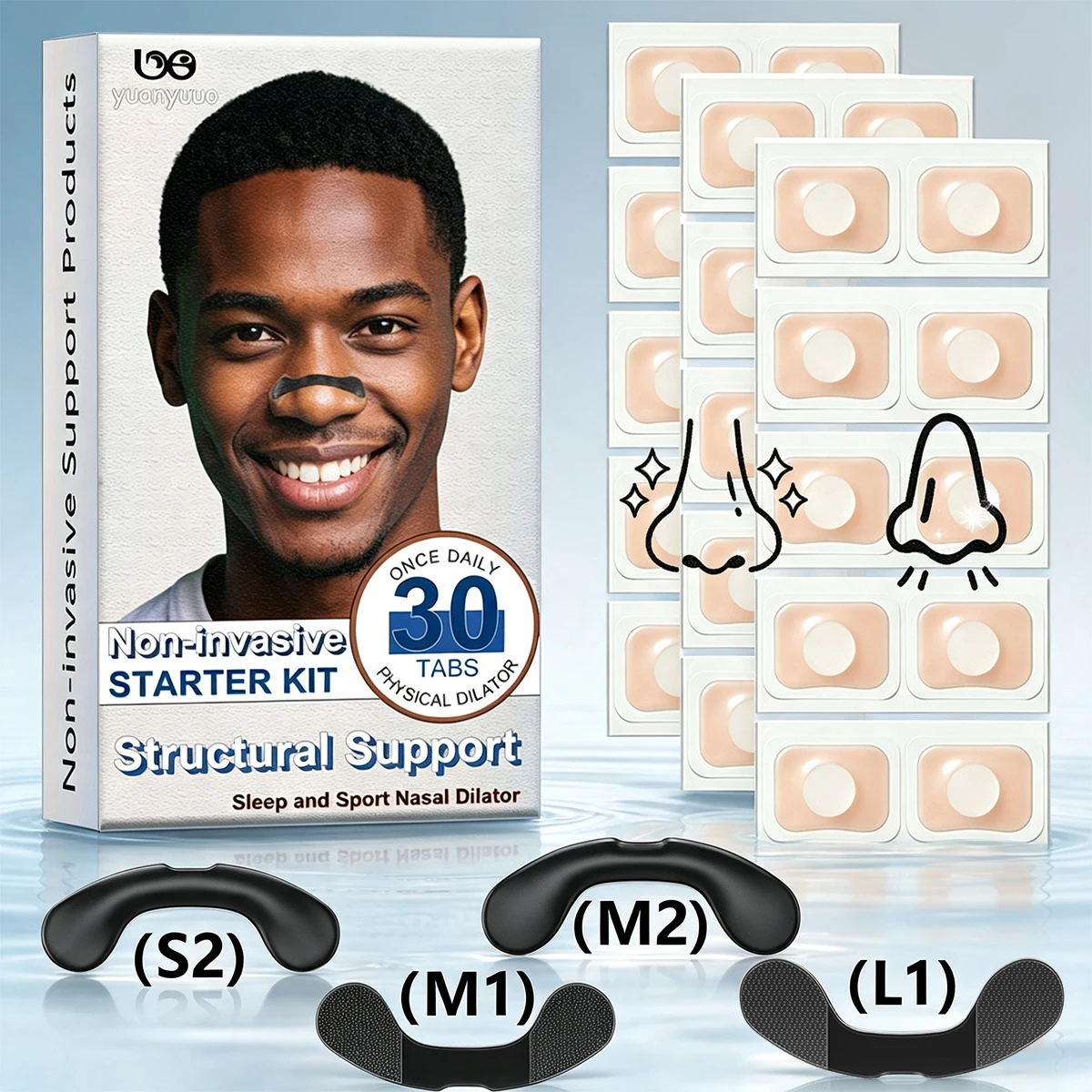 Nasendilatator Schlaf Nasenstreifen gegen Schnarchen Atemhilfen Starter-Kit Nasenatmungsstreifen Nasenstrips zur Luftdurchflussverbesserung – Detail 1