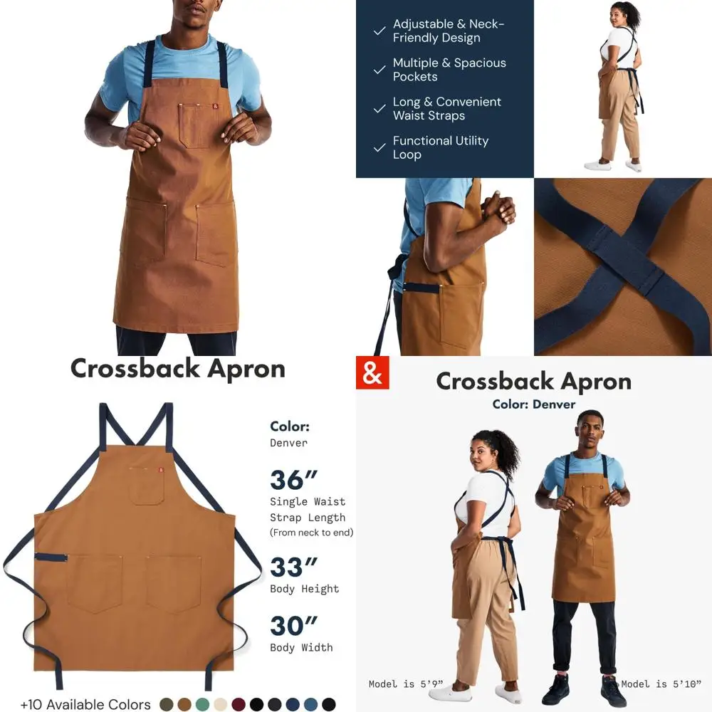 

Фартук шеф-повара из 100% хлопка с карманами, 8 унций, дизайн через плечо, Денвер-коричневый — прочный кухонный фартук для профессионального приготовления пищи