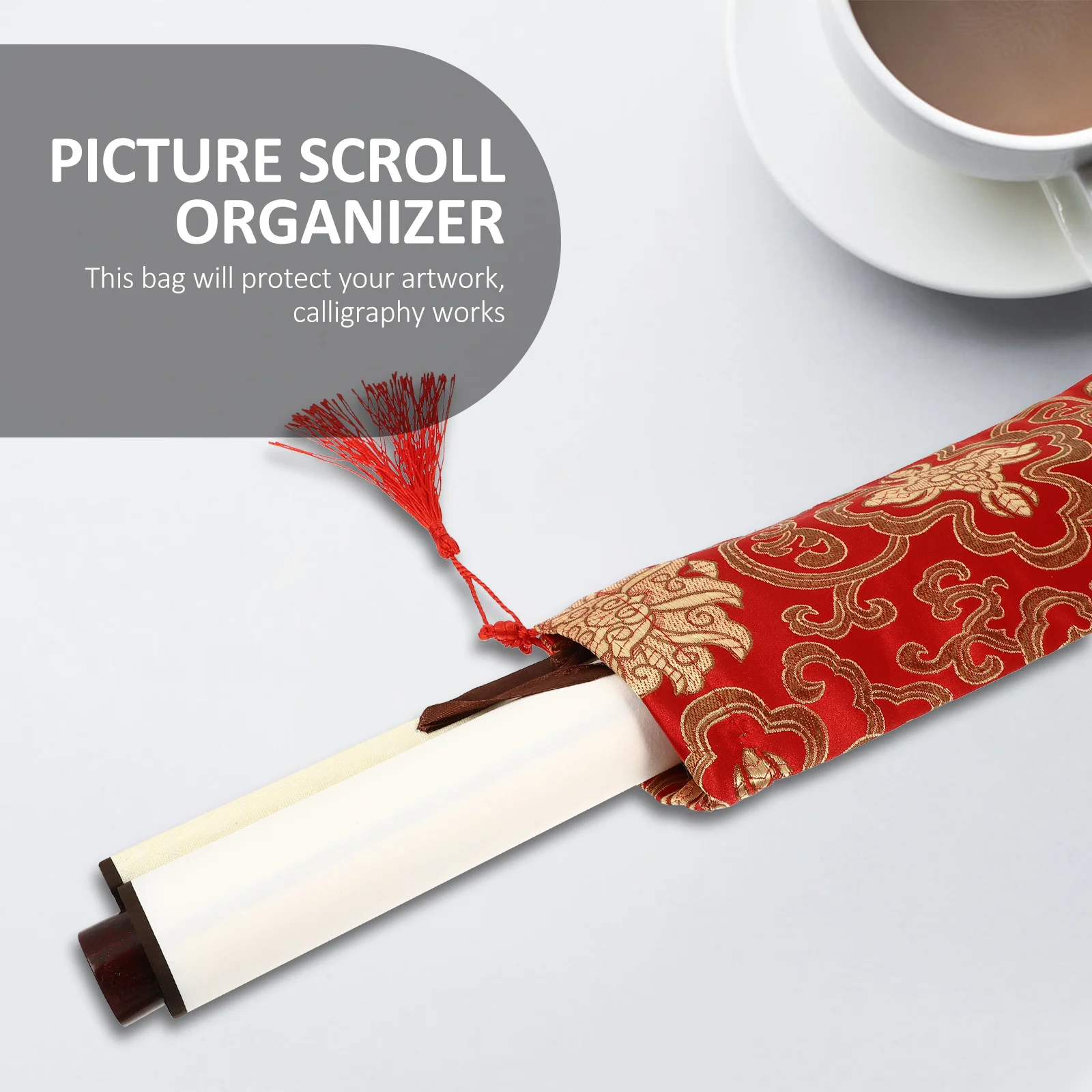 

Calligraphy Scroll Storage Bag Artwork Packaging Bags Polyester Material Portable Easy Place Long Use Protect Damp Dust