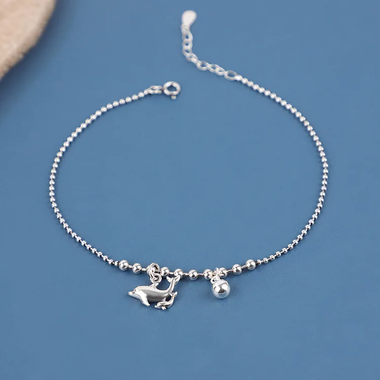 Elegant Designer Double Dolphin Pendant Ankle Bracelet Real 925 Sterling Silver Fashion Women Anklet