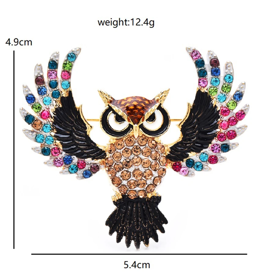 Classical Flying Owl Brooches For Women Men Lovely Rhinestone Bird Animal Party Casual Brooch Pins Gifts