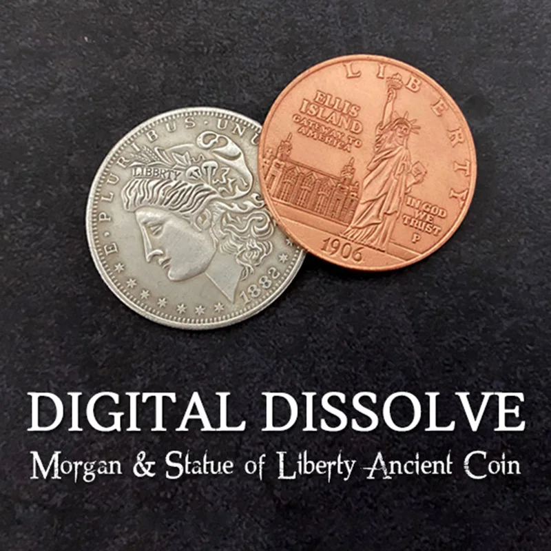 Digital Dissolve (Morgan & Statue of Liberty Ancient Coin) Magic Tricks Coin Vanishes Magia Props Close Up Illusions Gimmicks