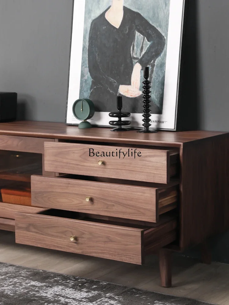 Nordic solid wood TV cabinet modern simple black walnut retro audio-visual cabinet