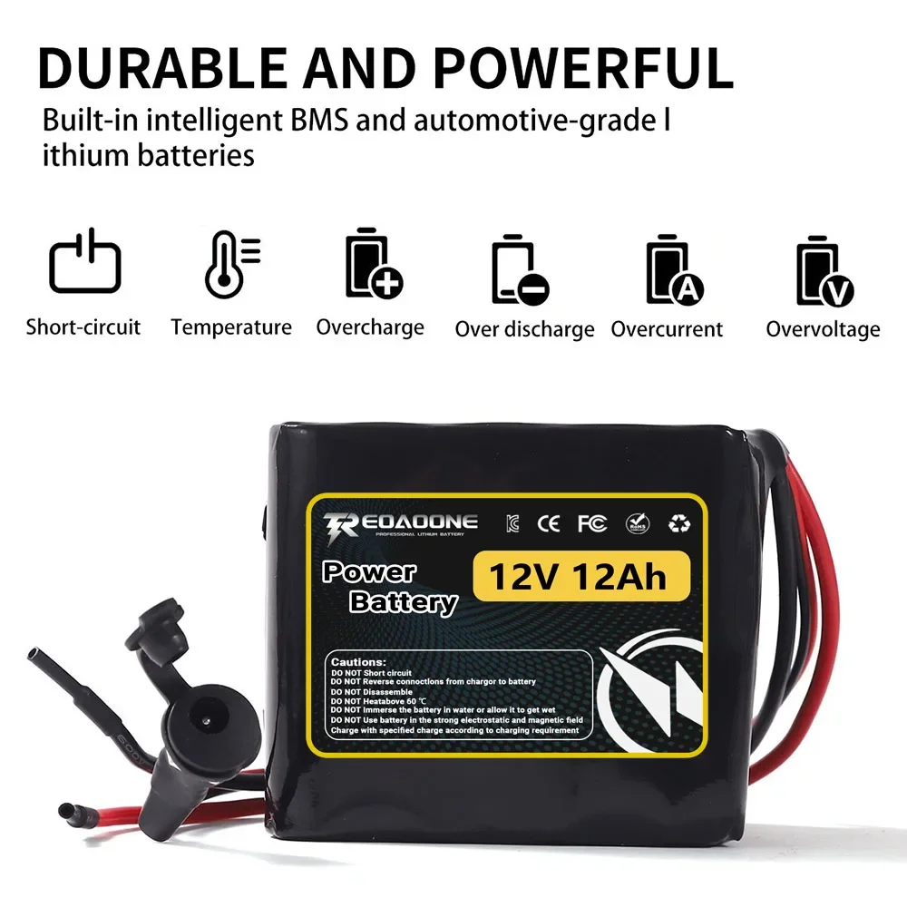 

12V Lithium 12Ah Rechargeable Battery for LED Strip CCTV Wireless Camera DIY Robot Solar Energy System Long Runtime