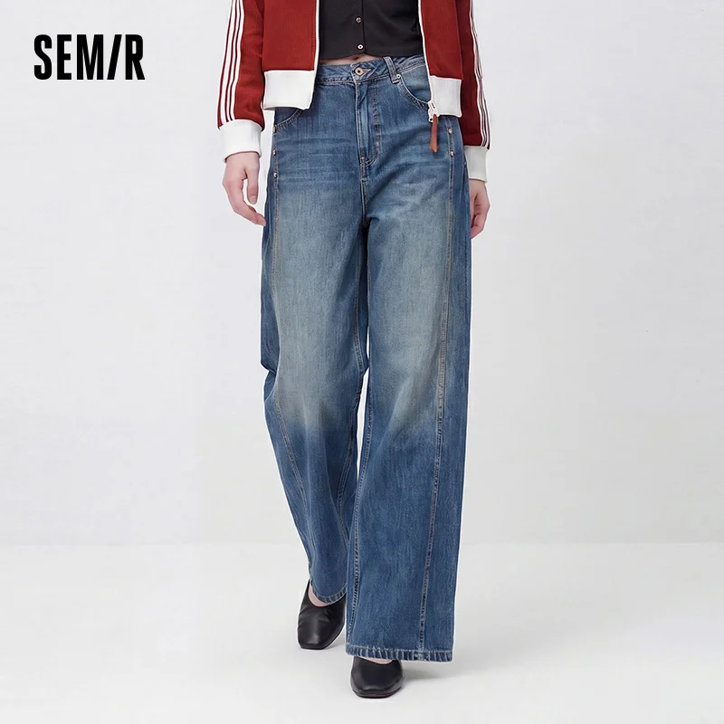 Semir Women Jeans Panelled Wide Leg Loose Fit 2026 Autumn Streetwear HighWaist Urban Casual Everyday Denim Pants