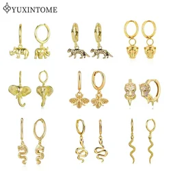 925 Sterling Silver Ear Needle Animal Earrings Leopard head/elephant/snake Pendant Hoop Earrings Fashion Personalized Jewelry