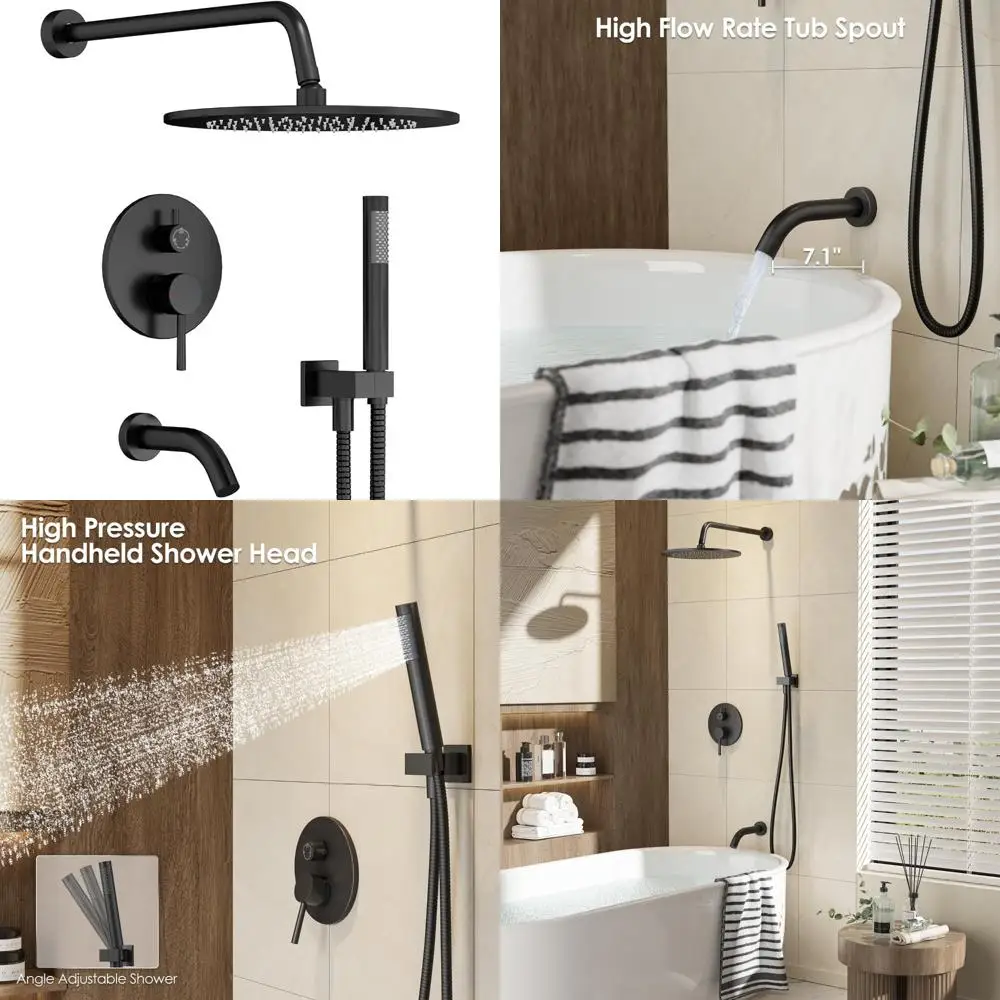 

High-Pressure Rain Shower System with 3-Way Valve, Tub Spout Included, Modern Bathtub Shower Faucet Set
