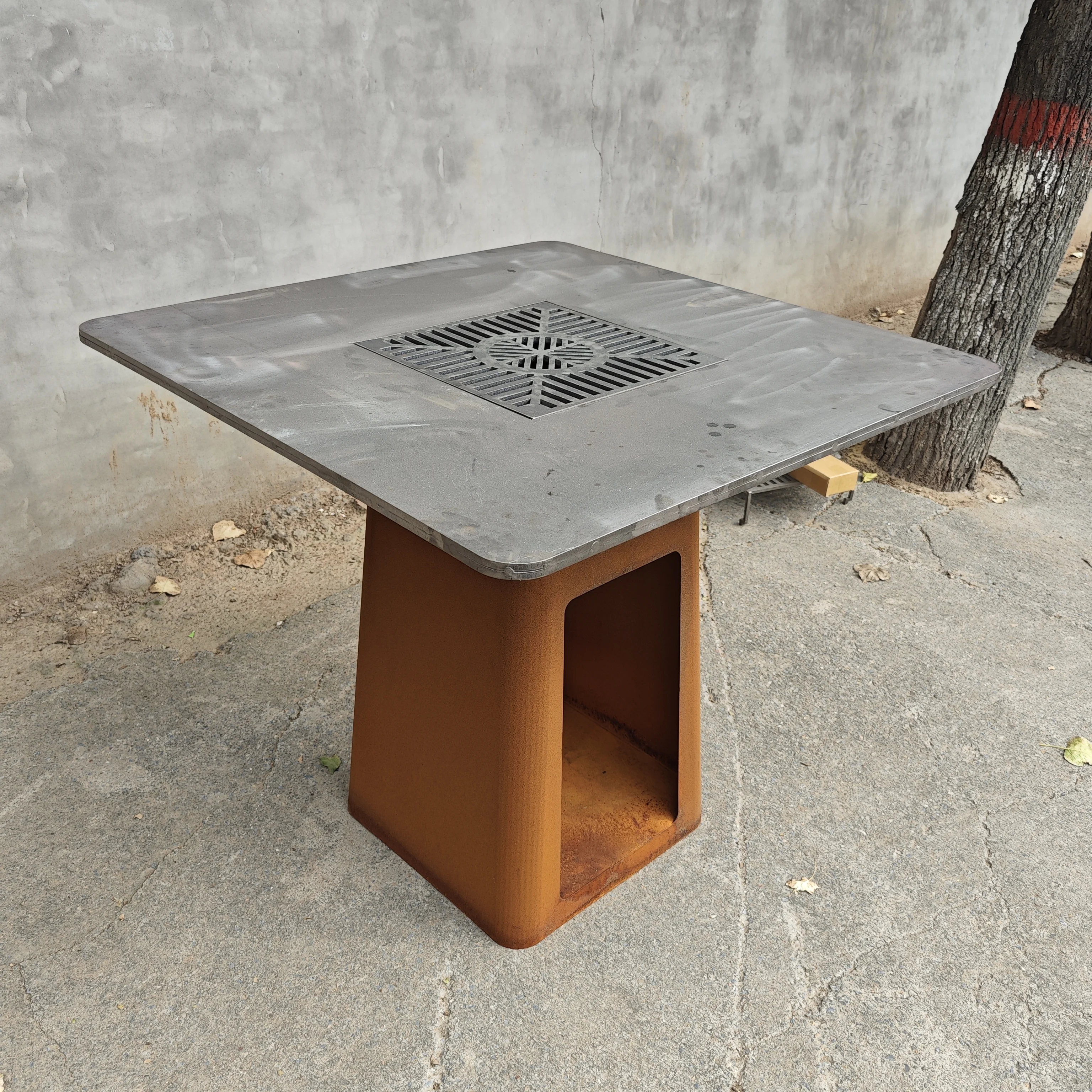 شواية حديقة بون فاير كورتن ستيل لحرق الخشب، شواية كبيرة مع سطح الطاولة