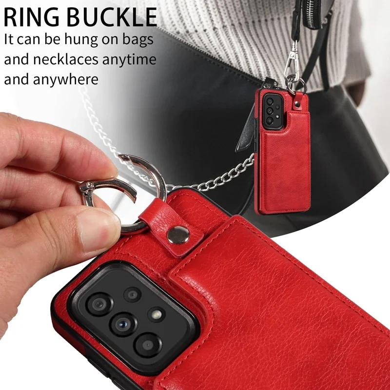 Wallet Anti Drop Lifting Ring Leather Cover For Samsung Galaxy A05s A13 A14 A15 A32 A34 A35 A52 A53 A54 A55 S24 Ultra S23 FE S22