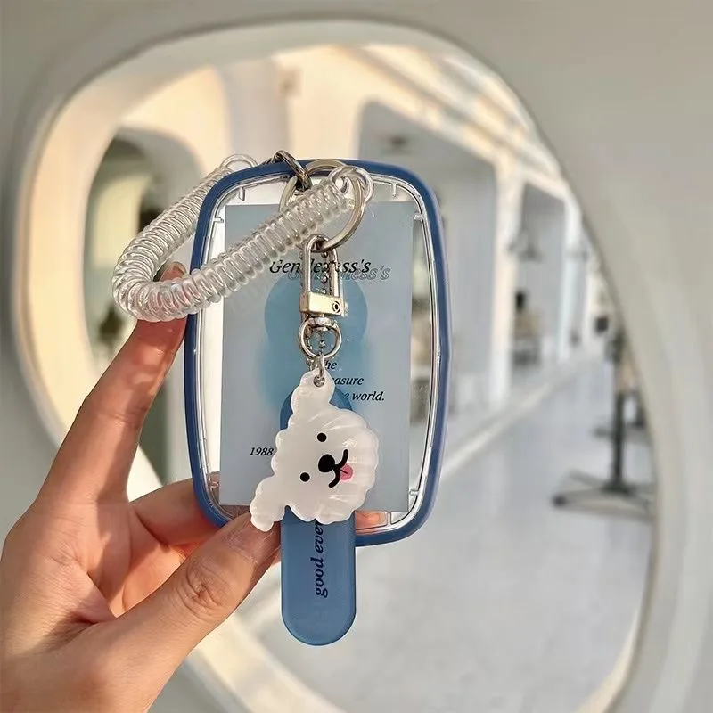 steve 5.4 * 8.5cm Cute Little Dog Blue Oval Card Holder Keychain Photocard Protection Case