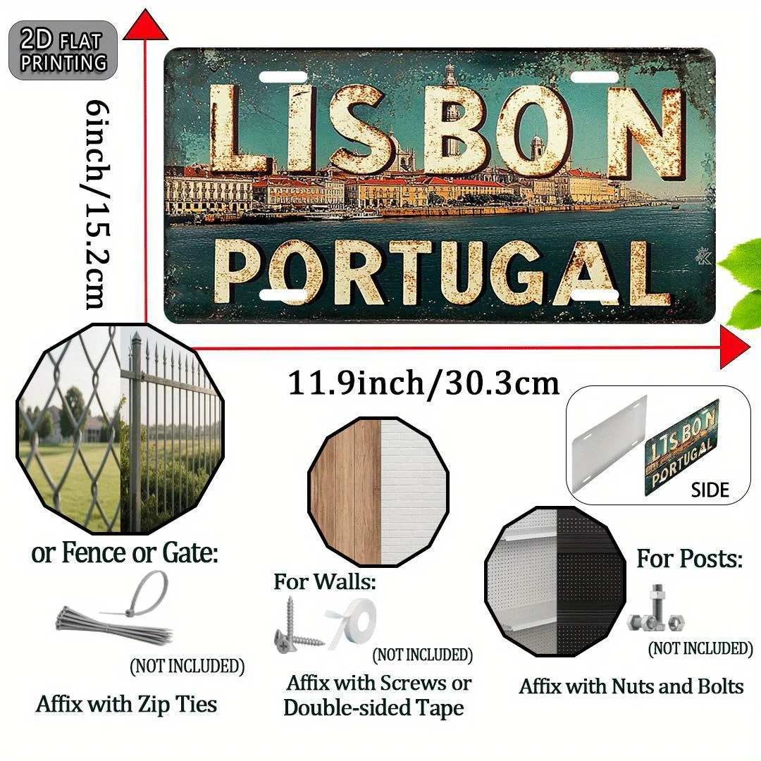 الطباعة، لشبونة البرتغال خمر لوحة ترخيص علامة الألومنيوم المعدنية، علامة الزخرفية ولوحة (11.9X6 بوصة)، السفر Souveni #2
