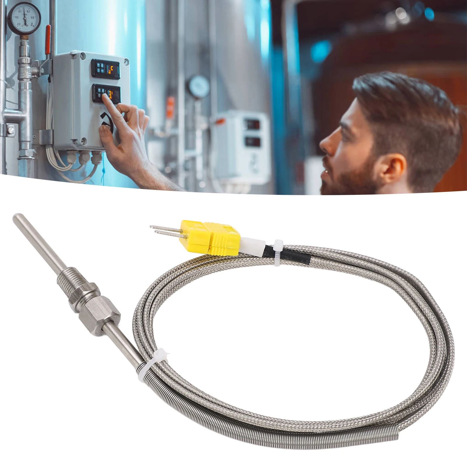 K Type Thermocouple Sensor 1/8 NPT 80mm Temperature Probe Yellow Plug ‑100 to 1250 ℃ K Type Thermocouple Sensor