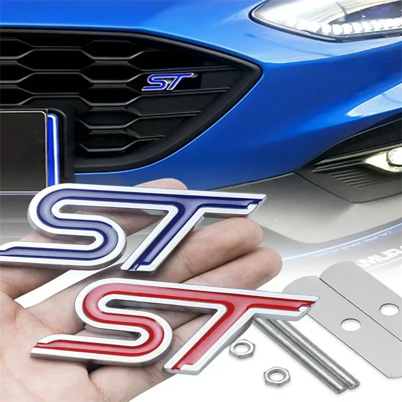 3D Metal Letters ST Logo Car Front Grille Emblem Badge Decals for Ford Focus Edge Explorer Mondeo Fiesta Escape Accessories