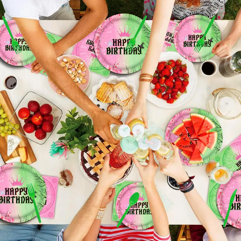 50 قطعة زينة حفلة عيد ميلاد الشريرة أدوات المائدة القابل للتصرف كأس لوحة المناديل راية مفرش المائدة الساحرة السحرية الاطفال لوازم الحفلات