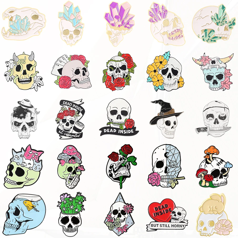 

Diamond Unicorn Badge Punk Pin Rose Skull Mushroom Cactus Colored