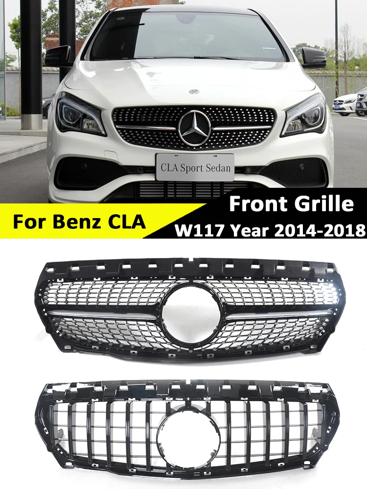 Front Bumper GT Grill For Mercedes CLA W117 2014-2018 Diamond AMG Racing Style Grille CLA45 CLA35 Style Exterior Car Accessories