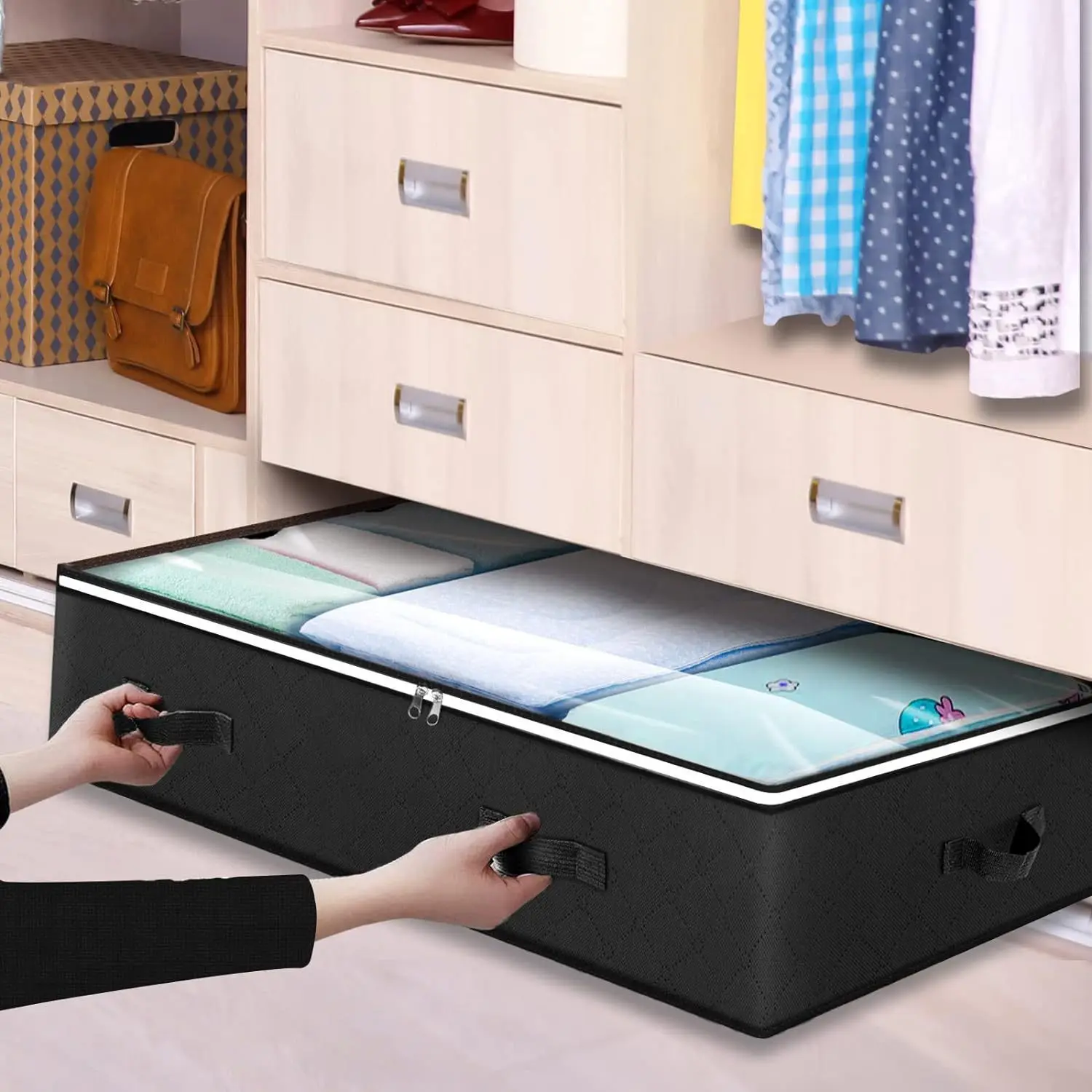 

Foldable Under Bed Storage bag with reinforced handles, suitable for quilts, blankets, pillows, and toys ,Clothing Storage Bags