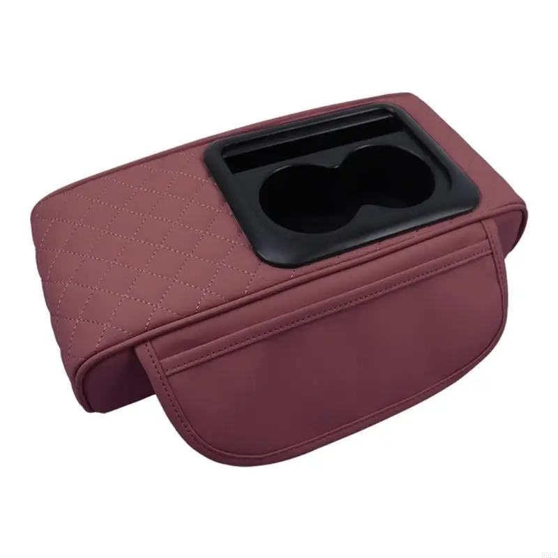Ergonomic Vehicle Console Cover Includes Convenient Drink & Phone Holders 37cm R6FB
