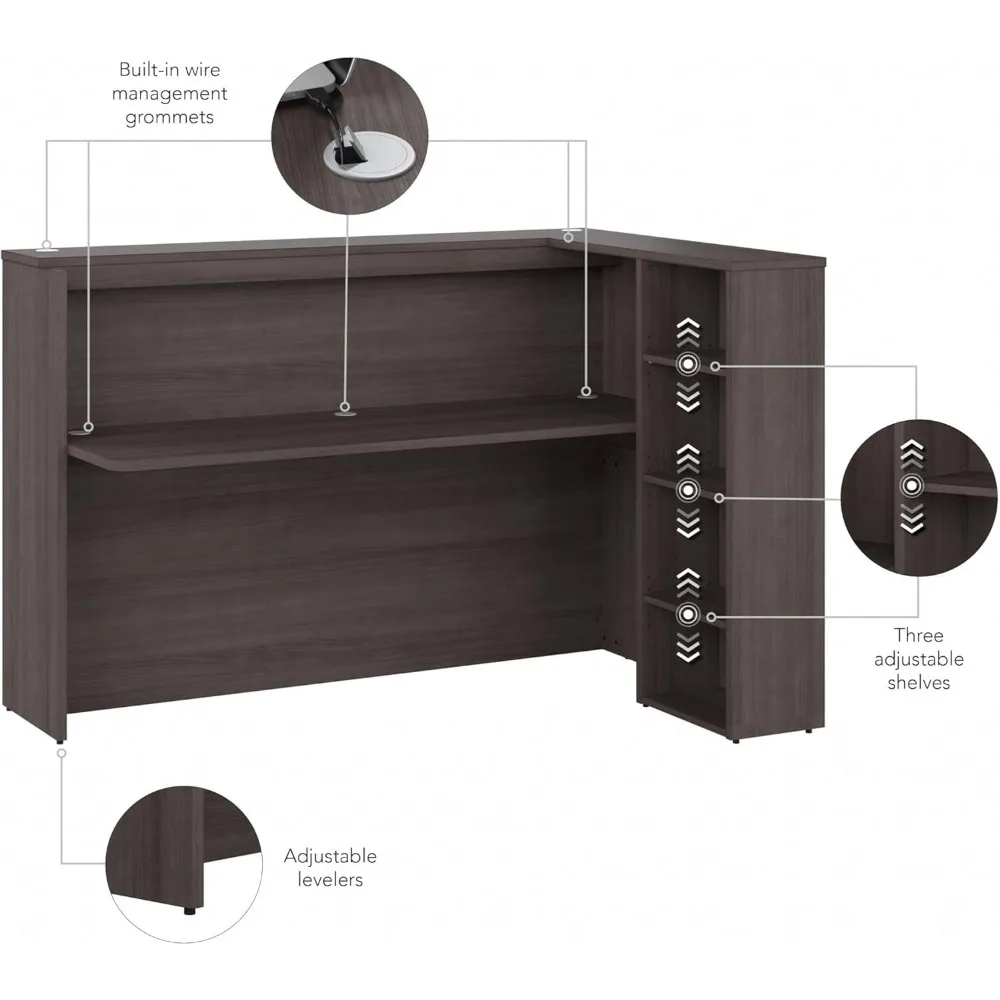 مكتب استقبال أمامي مع أرفف ، رمادي عاصف ، مكتب استقبال ، 72 وات
