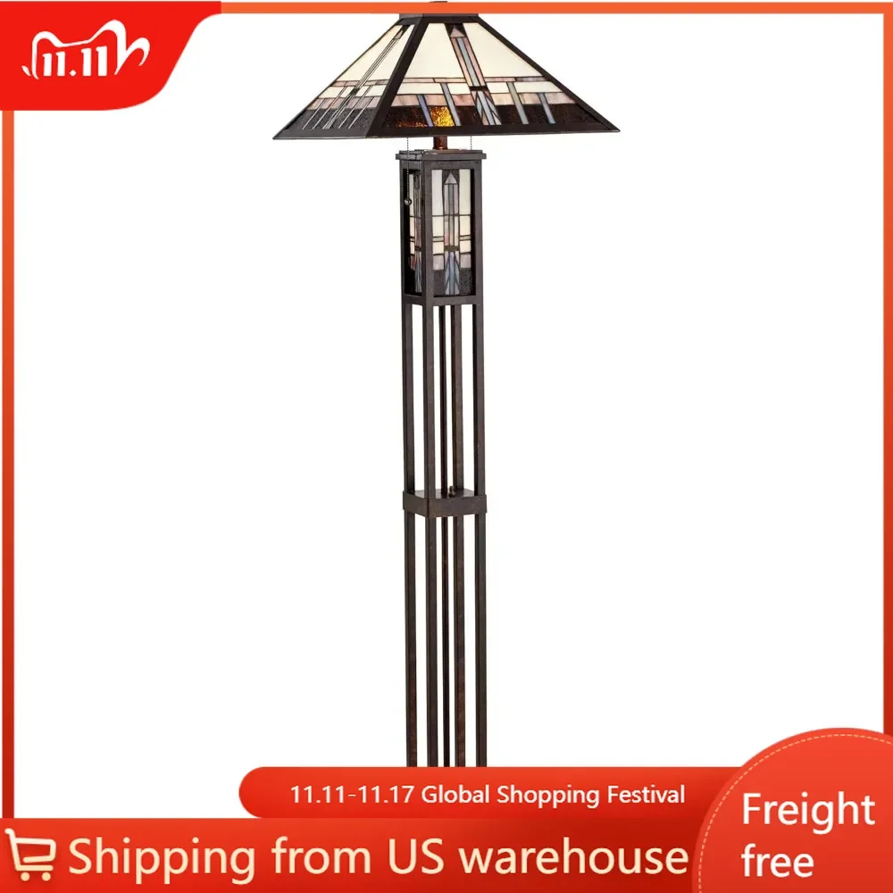 Southwest Tiffany Style Standing Floor Lamp with Night Light Art Deco 60.5