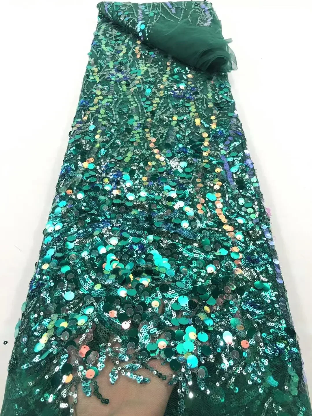 

African Lace Fabric 5 Yards 2021 High Quality Gold Sequin Embroidery Nigerian Wedding Asoebi Dress Sewing Lace Material