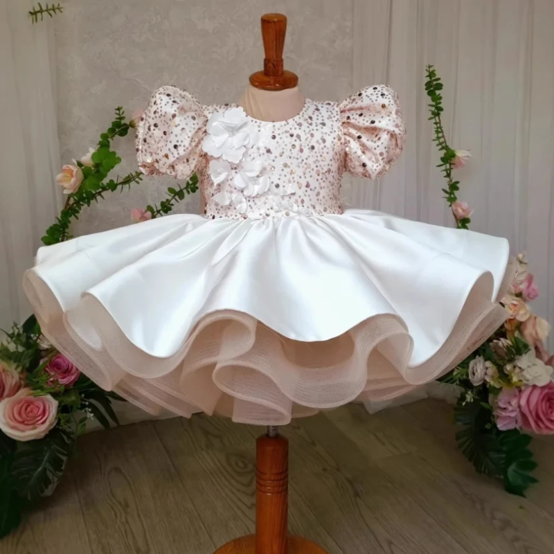 2026 Kids Princess Dress New Birthday Party Banquet Pageant Evening Gown Costume Children Puff Sleeve Sequin Gown Baby Girl Tutu