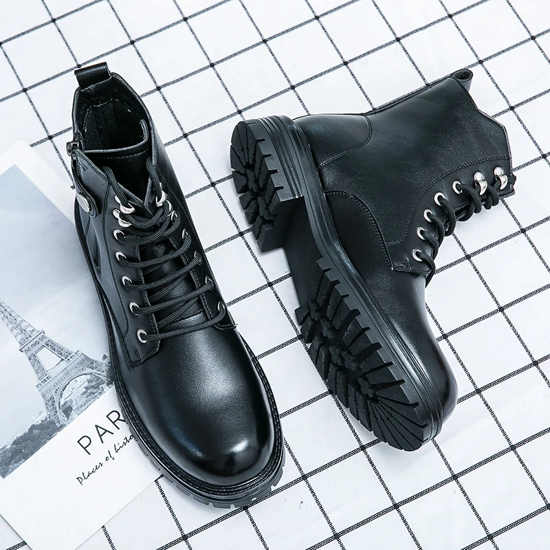 Lederstiefel für Herren im britischen Stil 2023 Frühling Herbst High Top Vintage Tooling schwarze Motorrads tiefel