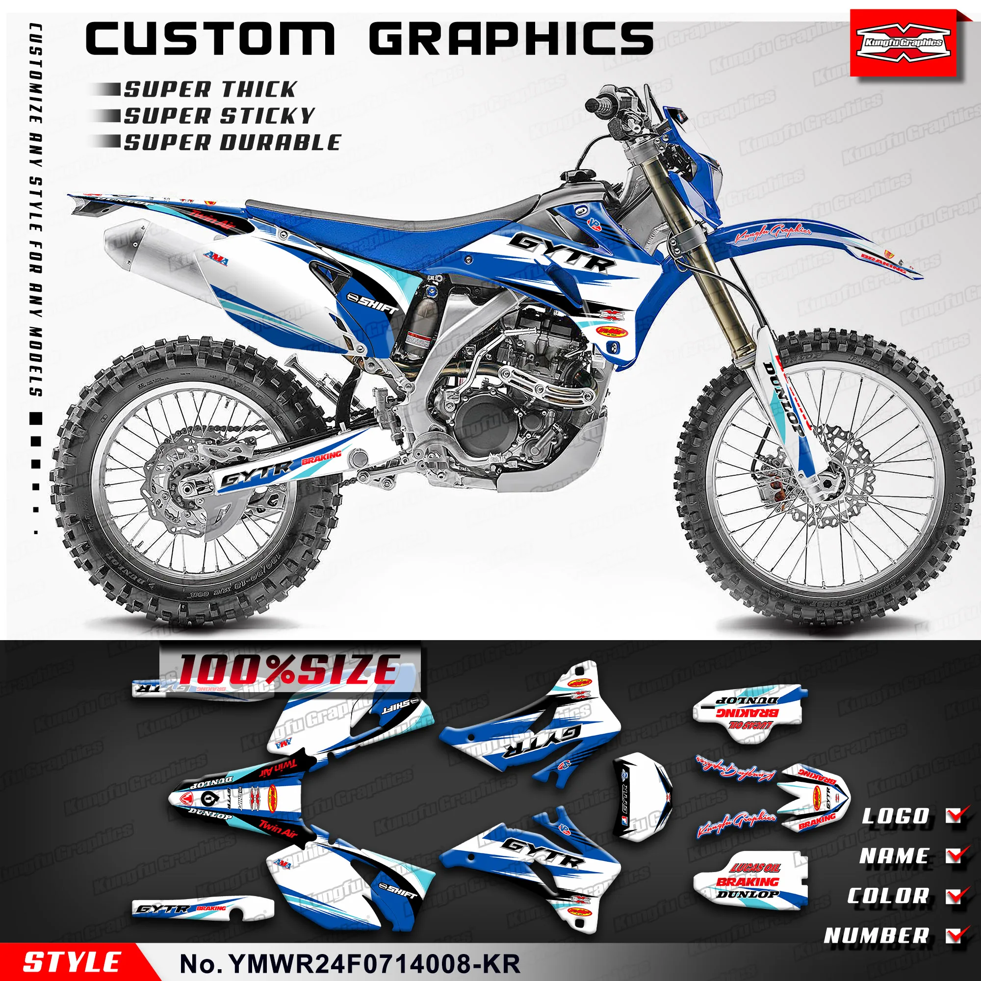 

Набор наклеек KUNGFU GRAPHICS MX для Yamaha WR 250F 450F WR250F WR450F 2007 2008 2009 2010 2011 2012 2013 2014, белый и синий