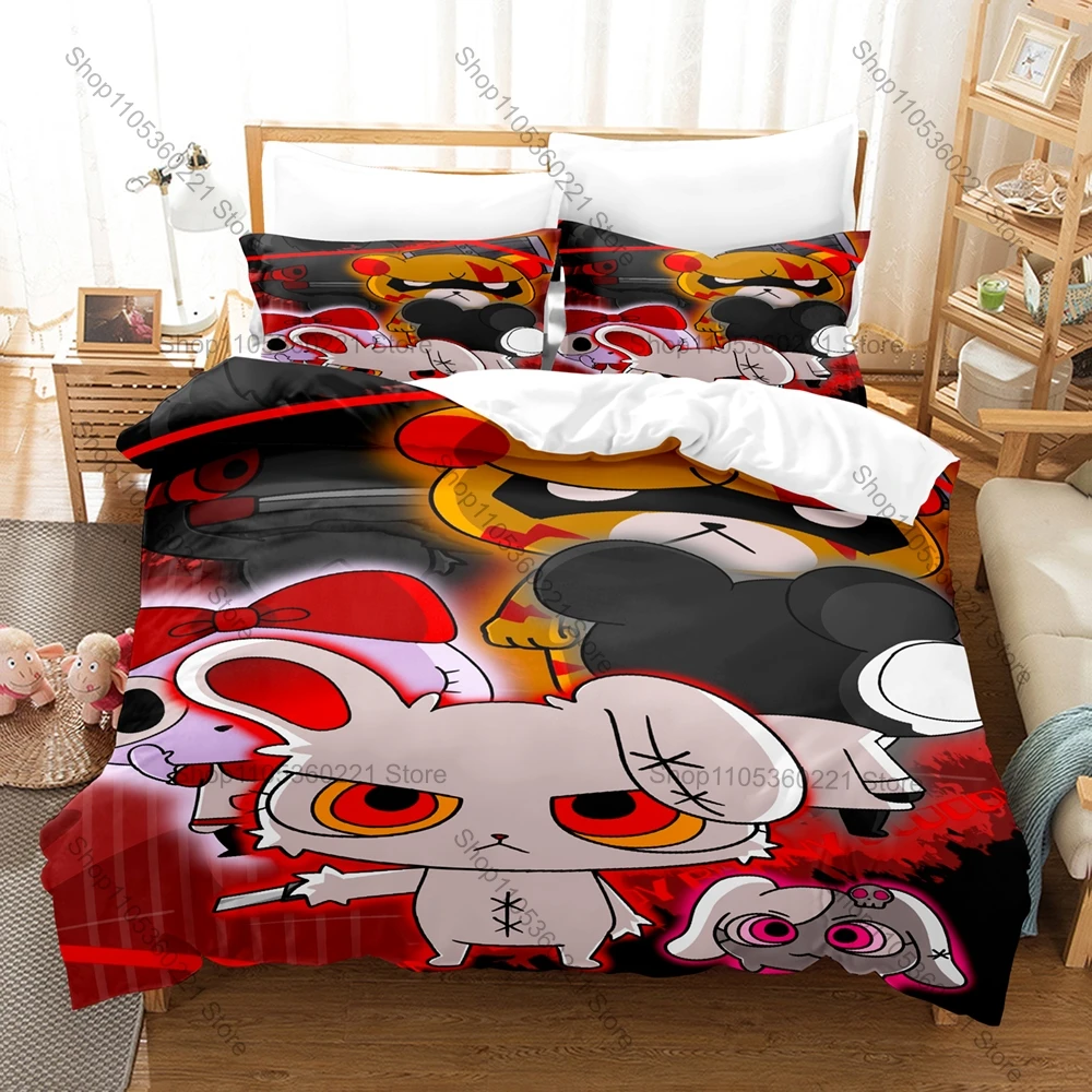 Cool Cool Monochrome Abstract Dark Bunny Horror Sketch 3Pcs Bedding Set Duvet Cover & Pillowcases Neutral Gothic Home Textile
