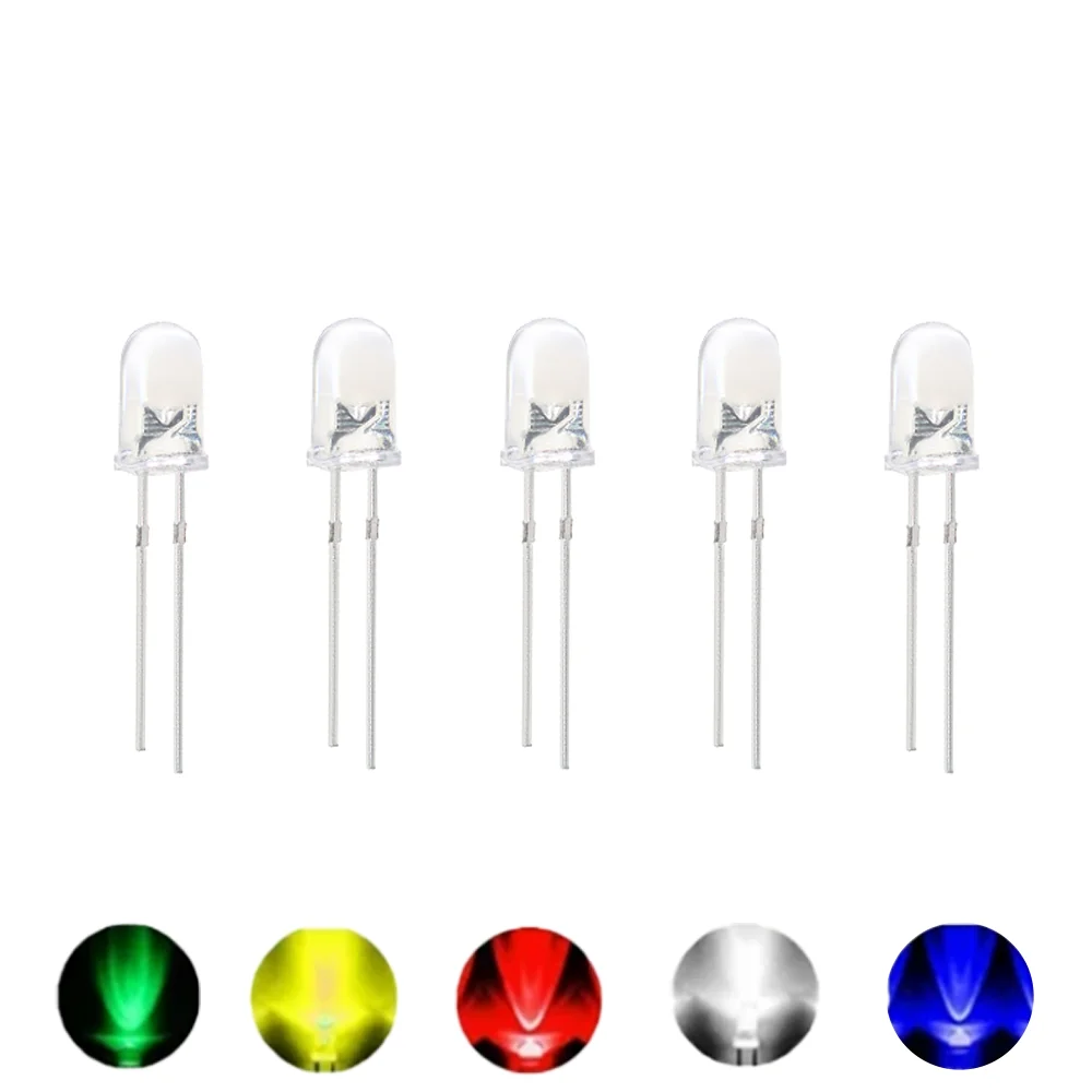 50/100pcs 5MM Transparent LED Diode Assorted Set F5 Round Light Emitting Diode White Orange Red Yellow Blue Green Diy Kit