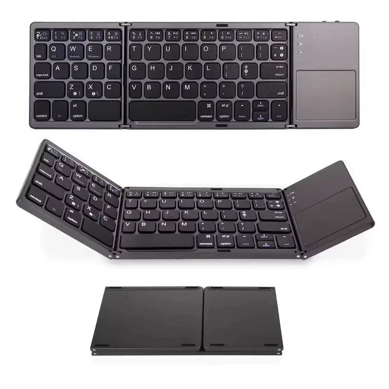 

Triple Folding Wireless Keyboard Slim Touchpad Bluetooth Keyboard Rechargeable Foldable Keyboard for Tablet Laptop