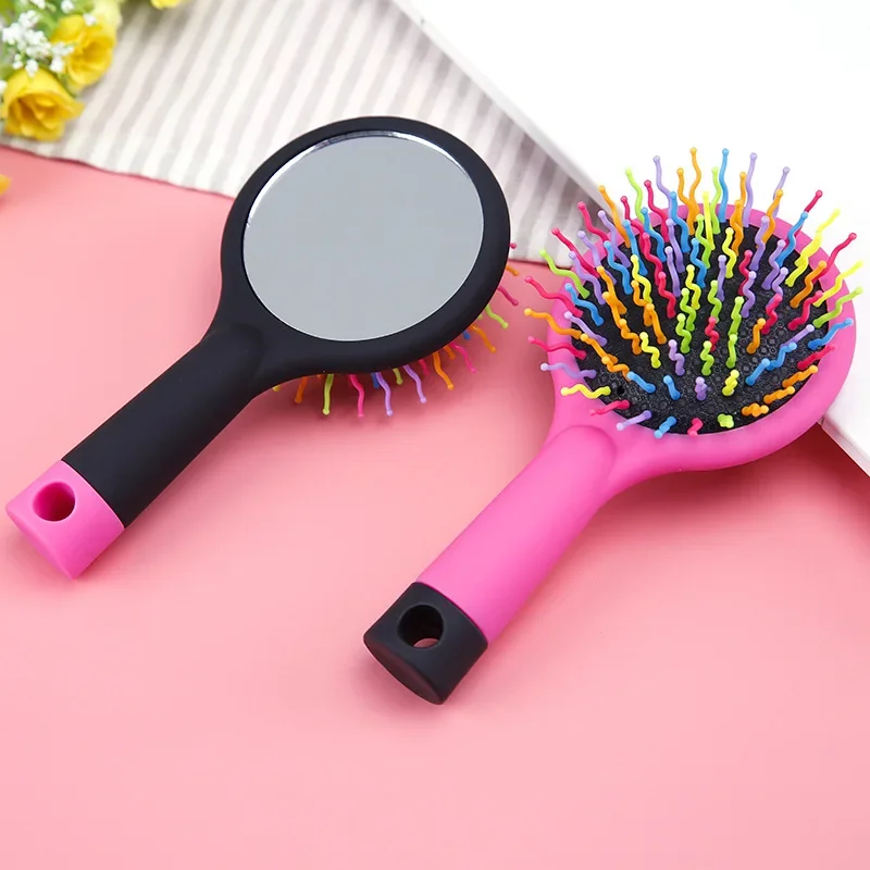 Rainbow Volume Anti-static Curl Straight Massage Comb Hair Brush Hair Care Styling Tools With Mirror