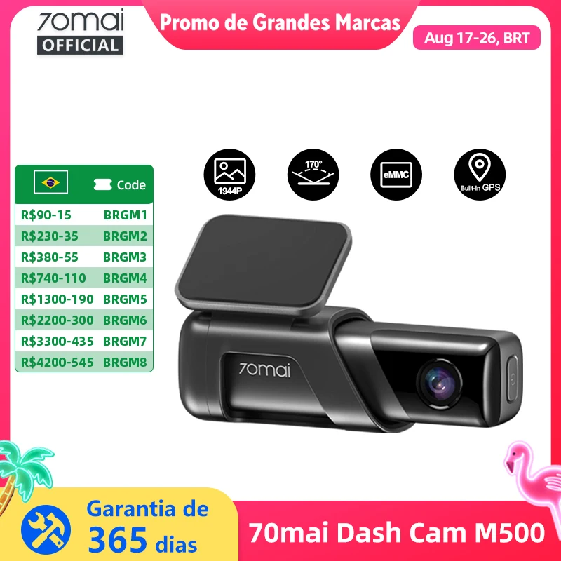 Câmera Veicular 70mai M500 1944P 170FOV, Gravador DVR para Carro com GPS, ADAS, Monitoramento de Estacionamento 24H e Armazenamento EMMC Integrado