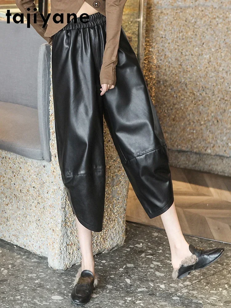 Tajiyane 100% Sheepskin Leather Pants Female Korean Fashion Harem Pants clothes Women Clothing 2021 Pantalons Capris Pph4560