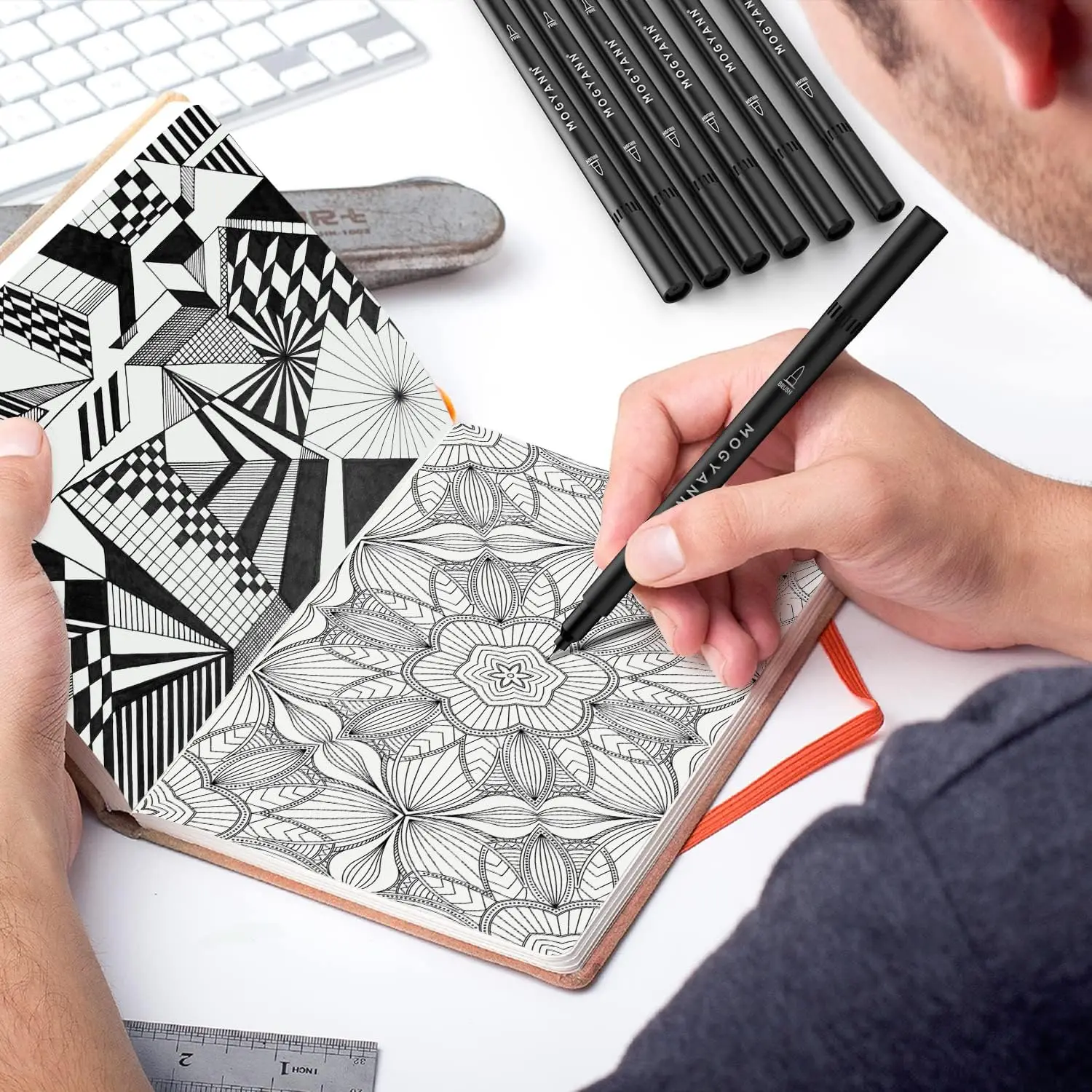 Confezione da 12 pennarelli a doppia punta per disegno artistico, pennarelli neri con punta fine