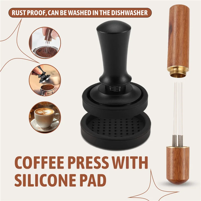 

YCOC-Coffee Espresso Tamper 51Mm With WDT Tool Calibrated Spring Loaded, With Silicone Mat, For Espresso Coffee Machine Easy To