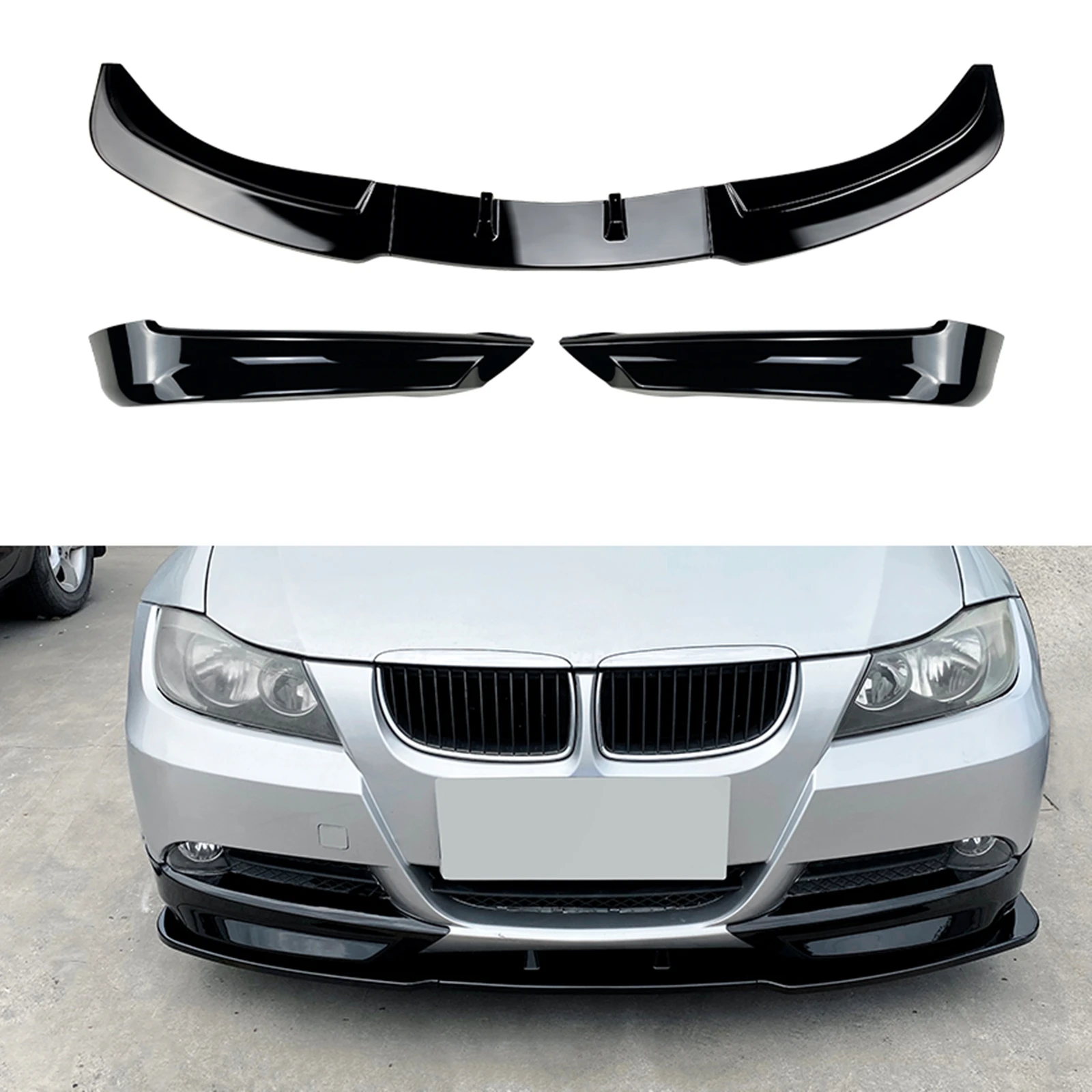 Front Bumper Lower Spoiler Lip & Side Splitter Cover Blade For BMW 3 Series E90 E91 320i 330i 2005-2008