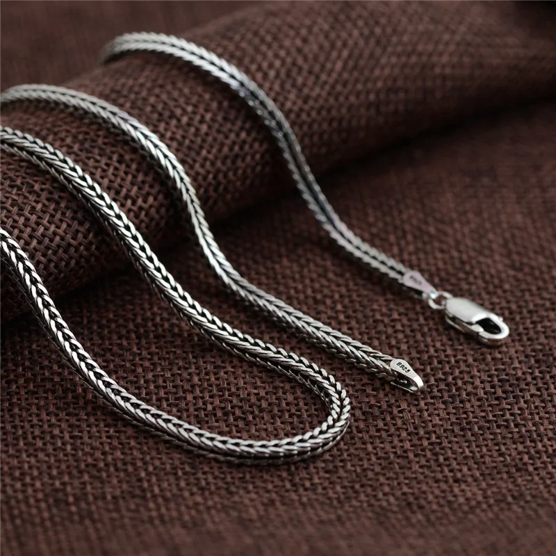 2.5mm Thick Real Silver Bright Classical Foxtail Chain Man Woman S925 Sterling Silver Chopin Link Pendant Necklace Jewelry Gift